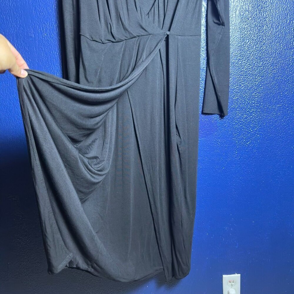Good American Faux Wrap Midi Dress Long Sleeve Stretch Black Size 5 - Picture 7 of 9